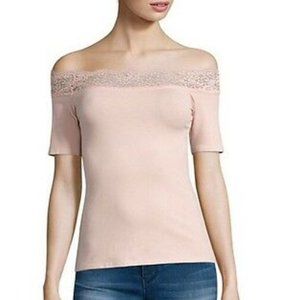 Dusty Pink Off Shoulder Lace Neckline Top Lg